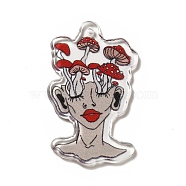 Printed Transparent Acrylic Pendants, Mushroom Girl Charm, 41.5x24x2.3mm, Hole: 2mm(MACR-G059-11E)