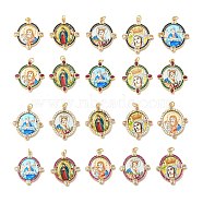 Brass Micro Pave Cubic Zirconia Pendants, with Jump Ring and Glass, Real 18K Gold Plated, Oval with Virgin Mary, Mixed Color, 35x28.5x3mm, Jump Ring: 5x0.8mm, Inner Diameter: 3.4mm(ZIRC-E006-02G-M)