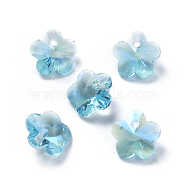 Glass Rhinestone Charms, Faceted, Plum Blossom, Aquamarine, 7.5x8x4.5mm, Hole: 1mm(RGLA-L020-A-202MO)