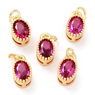 Real 18K Gold Plated Brass Inlaid Cubic Zirconia Charms, with Jump Ring, Long-Lasting Plated, Oval, Deep Pink, 9.5x5x4mm, Jump Ring: 4x0.5mm, 2.5mm Inner Diameter(ZIRC-L100-079G-03)