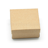 Cardboard Paper Jewelry Set Boxes, for Ring, Necklace, with Black Sponge inside, Square, Tan, 7x7x3.5cm(CBOX-R036-08A)