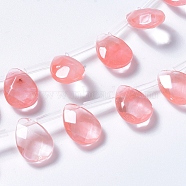 Watermelon Stone Beads Strands, Top Drilled Beads, Faceted, Teardrop, 14~14.5x10~10.5x5mm, Hole: 0.6mm, about 28pcs/strand, 15.75 inch(40cm)(G-G822-11B)