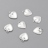 Brass Charms, Long-Lasting Plated, Heart, 925 Sterling Silver Plated, 9.5x8x0.7mm, Hole: 1mm(KK-Z007-02S)