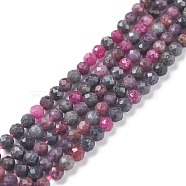 Natural Red Corundum/Ruby and Sapphire Beads Strands, Faceted, Round, 4mm, Hole: 0.6mm, about 96pcs/Strand, 15.35 inch(39cm)(G-R460-4mm-013)
