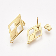 304 Stainless Steel Stud Earring Findings, with Ear Nuts/Earring Backs, Rhombus, Golden, 24x13.5mm, Hole: 1.2mm, Side Length: 12mm, Pin: 0.7mm(X-STAS-S079-59A)