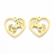 Ion Plating(IP) 201 Stainless Steel Pendants, Heart with Girl & Horse, Real 18K Gold Plated, 24.5x25x1.5mm, Hole: 1.5mm(STAS-N098-118LG)