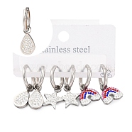 3 Pairs 3 Styles 304 Stainless Steel Clay Rhinestone Huggie Hoop Earrings, Teardrop & Rainbow & Star Charm Earrings for Women, Stainless Steel Color, 23~26x8~12mm, 1 pair/style(EJEW-K279-08C-P)