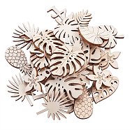 100Pcs Unfinished Wood Piece Decorations, DIY Craft Supplies, Hollow out Leaf & Flamingo & Pineapple & Flower, Antique White, 2.3~3.5x1.7~3.3x0.25cm(WOOD-CJ0001-58)