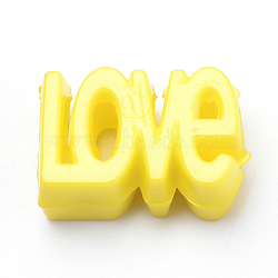 Opaque Acrylic European Beads, Large Hole, Word Love, Yellow, 16.5x11.5x7mm, Hole: 5mm, about 600pcs/500g(SACR-Q190-22H)