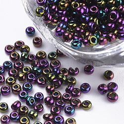 Plated Glass Seed Beads, Round, Colorful, 1.5~2x1mm, Hole: 0.6mm, about 120000pcs/bag, about 450g/bag(SEED-Q025-1.5mm-B06)