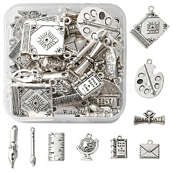 DIY Teachers' Day Theme Jewelry Making Finding Kit, Including 54Pcs 9 Styles Tibetan Style Alloy Pendants & Links Connectors & Pendant Settings, Book & Diploma & Terrestrial Globe, Antique Silver, 13~32x4.5~22x1~6.5mm, Hole: 1.5~2.5mm, 6Pcs/style(FIND-FS0001-48)