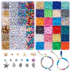 DIY Jewelry Making Kit, Including Handmade Polymer Clay Beads Strands, Acrylic Beads & Pendants, Natural Cowrie Shell Beads, Iron Pendants, CCB Plastic Beads, Mixed Color, Polymer Clay Beads: 6x0.5~1mm, Hole: 1.8mm(DIY-SZ0005-52)
