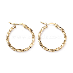 201 Stainless Steel Hoop Earrings, with 304 Stainless Steel Pins, Twisted Ring Shape, Golden, 25x2.5mm, Pin: 1x0.7mm(X-EJEW-I245-07B)
