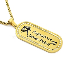 Constellation 304 Stainless Steel Micro Pave Clear Cubic Zirconia Wheat Chain Pendant Necklaces for Women Men, Real 18K Gold Plated, Aquarius, 23.62 inch(60cm), Pendant: 46x19mm(NJEW-U007-01C)