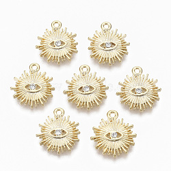 Alloy Pendants, with Crystal Rhinestone, Cadmium Free & Nickel Free & Lead Free, Sun with Eye, Real 18K Gold Plated, 16.5x15x3mm, Hole: 1.5mm(X-PALLOY-S135-009-NR)