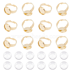 DIY Flat Round Blank Dome Finger Rings Making Kit, Including Adjustable 304 Stainless Steel Ring Components, Glass Cabochons, Golden, 24Pcs/box(DIY-DC0001-63)