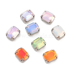 Rectangle Opal Sew On Rhinestones, Multi-Strand Links, K9 Glass Rhinestone with Brass Prong Settings, Mixed Color, Platinum, 10x8x5.5mm, Hole: 0.8mm(RGLA-G024-01A-P)