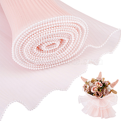 PandaHall Elite 9.5~10M Polyester Pleated Lace Trim, Ruffled Lace Ribbon with Plastic Pearl Edge, for Bouquet Wrapping, Gift Decoration, PeachPuff, 10-5/8 inch(270mm)(OCOR-PH0002-97C)