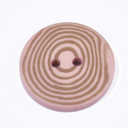 Resin Buttons, 2-Hole, Flat Round with Vortex Pattern, Pink, 38x5.5~6mm, Hole: 3.5mm(RESI-S377-05E-1)