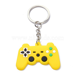 PVC Game Controller Keychain, with Platinum Iron Ring Findings, Yellow, 8.05cm(KEYC-A030-01A)