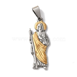 PVD Vacuum Plating 304 Stainless Steel Pendants, Saint Jude Charms, Religion, Golden & Stainless Steel Color, 33.5x12.5x2mm, Hole: 8x4mm(STAS-L081-037GP)