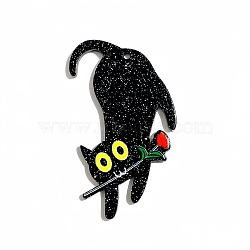 Cat Theme Acrylic Pendants, with Glitter Powder, Rose, Black, 49x27x2.3mm, Hole: 1.8mm(MACR-C027-01D)