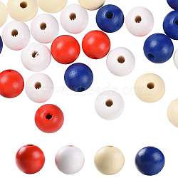 160 Pcs 4 Colors 4 July American Independence Day Painted Natural Wood Round Beads, Loose Beads for Jewelry Making and Home Decor, with Waterproof Vacuum Packing, Blue & Red & White & Old Lace, 16mm, Hole: 4mm, 40pcs/Color(WOOD-LS0001-01C)