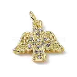Brass Micro Pave Clear Cubic Zirconia Pendants, Angel Charms, with Open Jump Rings, Real 18K Gold Plated, 12.5x13.5x1.5mm, Hole: 2.7mm(ZIRC-F132-84G)