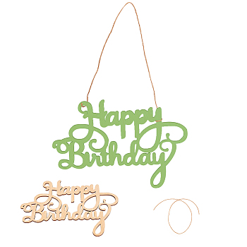 Wood Cutouts Ornaments, with Jute Twine, Hanging Decorations, for Party Gift Home Decoration, Happy Birthday, BurlyWood, 22x16x0.3cm, Jute Rope: 49~51x0.1cm