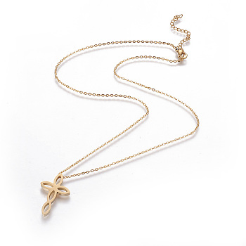 304 Stainless Steel Pendant Necklaces, with Lobster Claw Clasps and Cable Chains, Cross, Golden, 18.1 inch(46cm), Pendant: 29x18x3mm