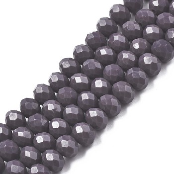 Opaque Solid Color Glass Beads Strands, Faceted, Rondelle, Medium Purple, 8x6mm, Hole: 1mm, about 65~68pcs/strand, 15.7~16.1 inch(40~41cm)