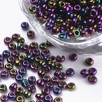 Plated Glass Seed Beads, Round, Colorful, 1.5~2x1mm, Hole: 0.6mm, about 120000pcs/bag, about 450g/bag