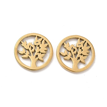 304 Stainless Steel Tree of Life Charms, Real 18K Gold Plated, 11x1mm