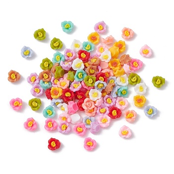 Opaque Resin Cabochons, Flower, Mixed Color, 6x5.5x3mm, about 100pcs/bag