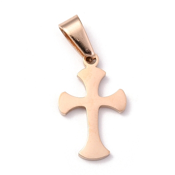 304 Stainless Steel Pendants, Cross, Rose Gold, 19.5x12x1.2mm, Hole: 3.5x7mm