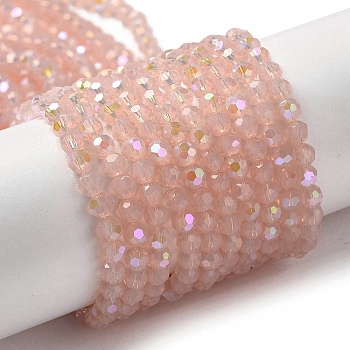 Imitation Jade Glass Beads Strands, Faceted, Round, Dark Salmon, 4mm, Hole: 0.8mm, about 87~93pcs/strand, 32~33cm