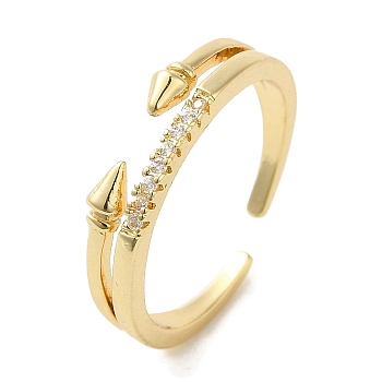 Brass Micro Pave Cubic Zirconia Rings for Women, Long-Lasting Plated, Arrow, Golden, Adjustable