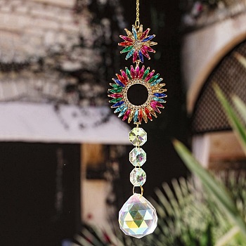 Crystal Pendant Decorations, with Metal Findings, for Home, Garden Decoration, Sun, 330x45mm