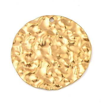 304 Stainless Steel Pendants, Hammered, Flat Round Charm, Golden, 35x37x1.5mm, Hole: 1.5mm