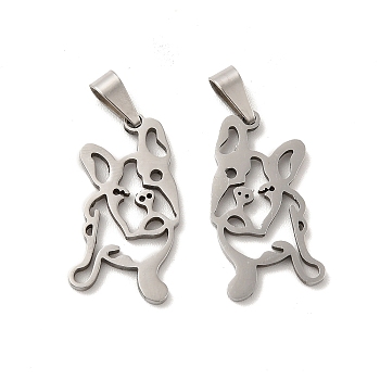 201 Stainless Steel Pendants, Dog Outline Charms, Stainless Steel Color, 24.5x13.5x1.5mm, Hole: 6.5x3mm