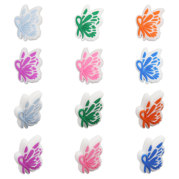 12Pcs 6 Colors Food Grade Eco-Friendly Silicone Beads, Chewing Beads For Teethers, DIY Nursing Necklaces Making, Butterfly, Mixed Color, 30x23x9mm, Hole: 2mm, 2pcs/color