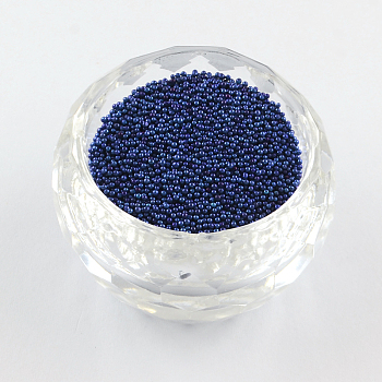 Color Plated DIY 3D Nail Art Decoration Mini Glass Beads, Tiny Caviar Nail Beads, Dark Blue, 0.6~0.8mm, about 450g/bag