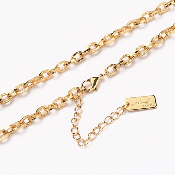 Brass Cable Chain Necklaces, with Lobster Claw Clasps, Long-Lasting Plated, Textured, Word Hand Made, Real 18K Gold Plated, 20-3/8 inch(51.8cm)