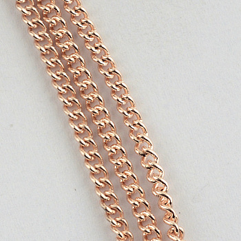 Unwelded Iron Twisted Chains, Curb Chains, with Spool, Rose Gold, 3.3x2.1x0.6mm, about 328.08 Feet(100m)/roll