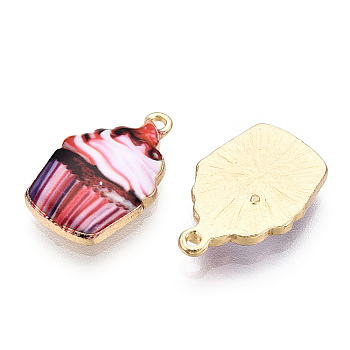 Printed Alloy Pendants, Light Glod, Food Shape, Cupcake Charms, Indian Red, 20x13x2.5mm, Hole: 1.4mm