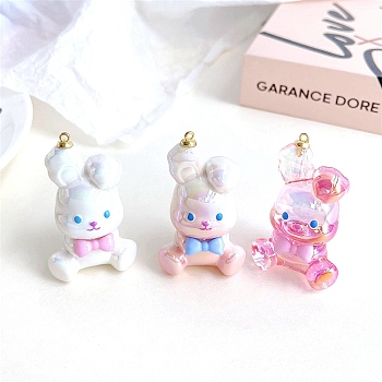 Acrylic Pendants, Rabbit, Mixed Color, 49.7x33.2x25.5mm, Hole: 3.5mm