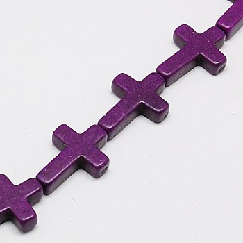 Synthetic Turquoise Beads Strands, Dyed, Cross, Purple, 20x15x4mm, Hole: 1mm, about 20pcs/strand, 15.5 inch