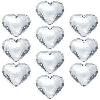 10Pcs Flat Back Acrylic Rhinestone Cabochons, Faceted Heart, Clear, 51.5x59x9mm
