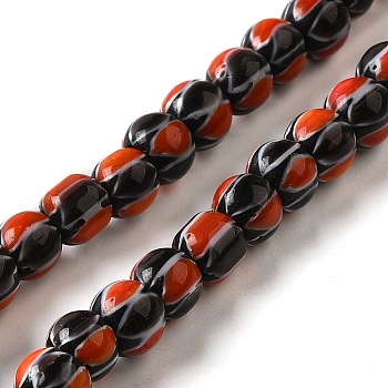 Handmade Lampwork Beads, Drum with Eye Pattern, Black, 6~7x3.5mm, Hole: 1.8~2mm, about 129~134pcs/strand, 25.51~25.98''(64.8~66cm)