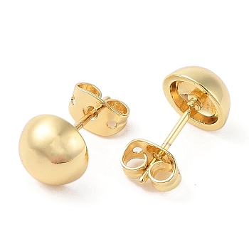 Rack Plating Brass Stud Earrings for Women, Cadmium Free & Lead Free, Long-Lasting Plated, Half Round, Real 18K Gold Plated, 8mm